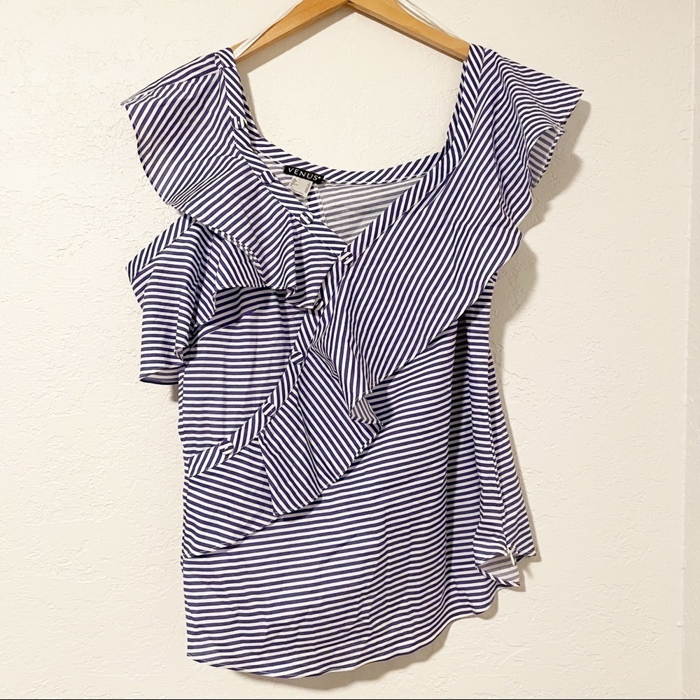 Venus Striped Ruffle‎ Top | Coastal Granddaughter | Cottagecore Preppy Size 12